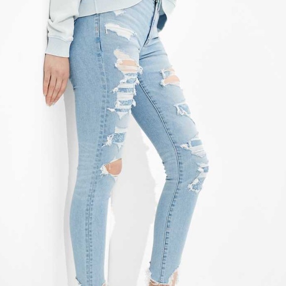 American Eagle Outfitters Jegging Crop Light Wash Distressed Skinny Jeans - Picture 1 of 9